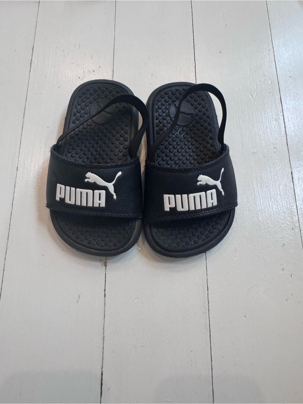 Puma Black Kids Logo Slide Sandals with Heel Strap